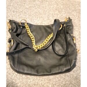 Michael Kors "TRISTAN" Convertible Chain Satchel Bag Black Leather